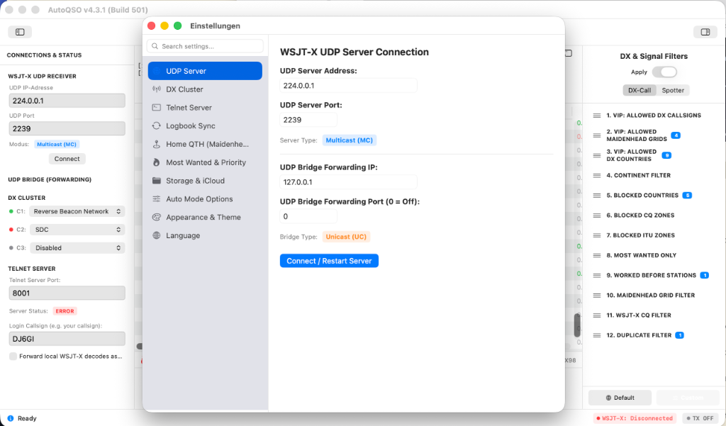 AutoQSO Einstellungen Screenshot