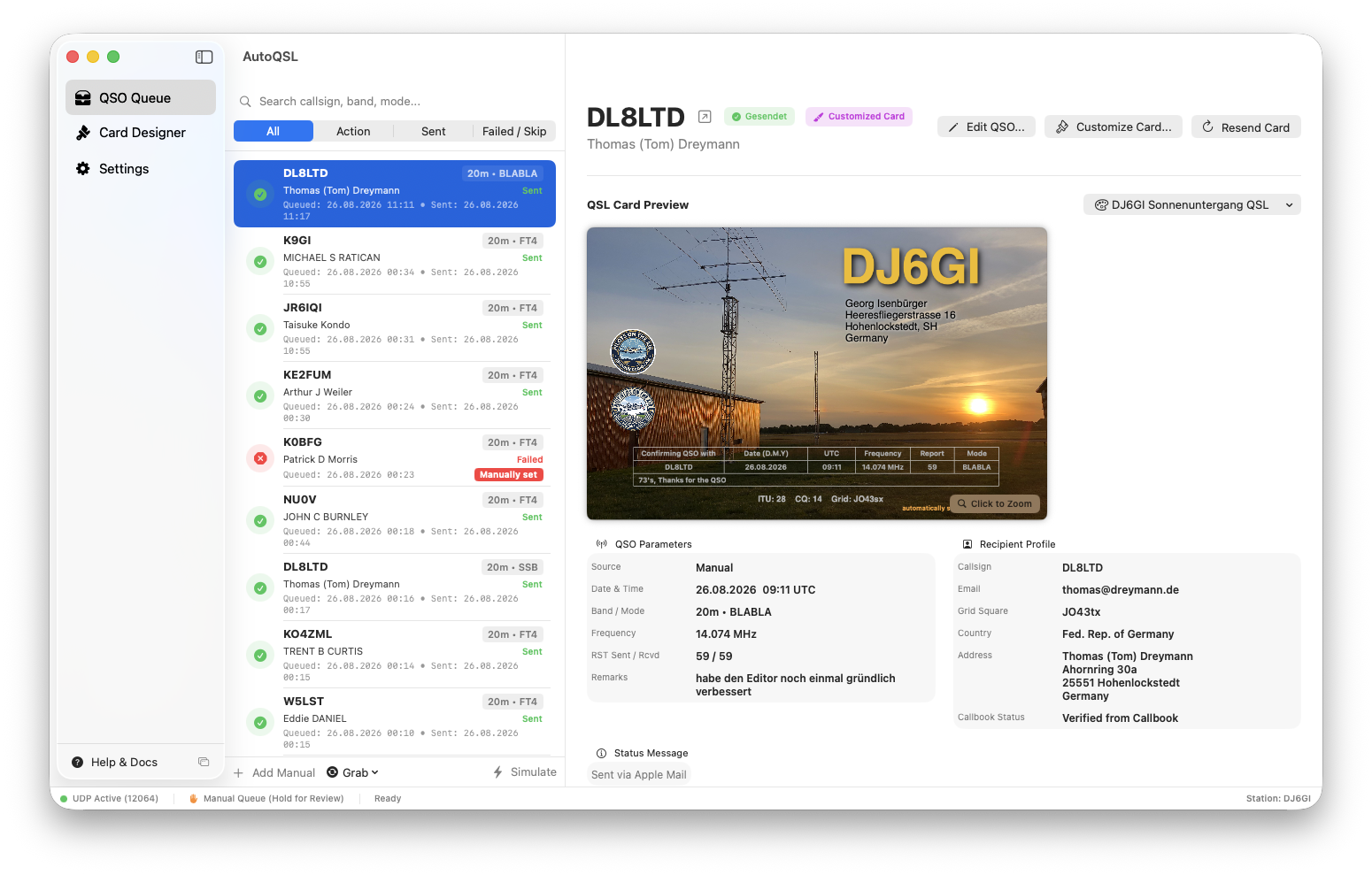 AutoQSL QSO Queue Screenshot